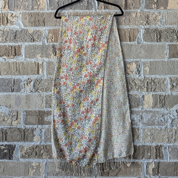 Fossil Ditsy Floral Long Rectangular Scarf with Fringe Lightweight Flowy - Picture 1 of 7